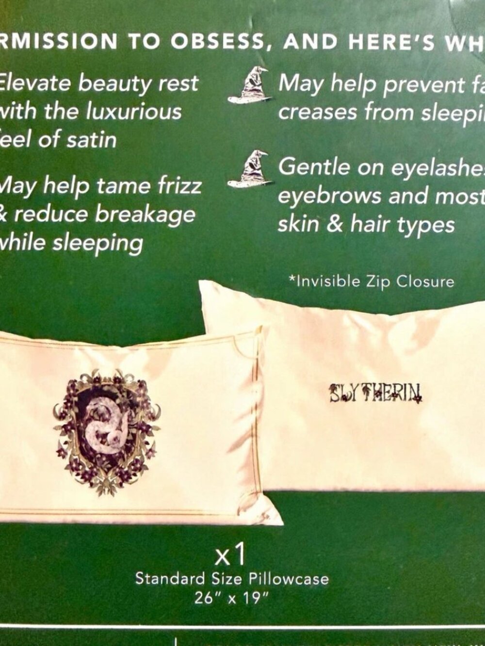 Kitsch x Harry Potter Slytherin Satin Zipper Pillowcase Standard/Queen New - Picture 6 of 7